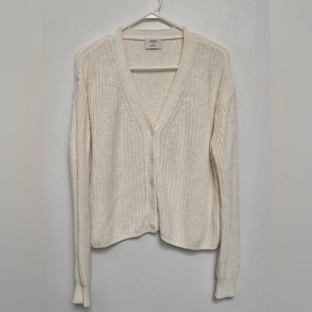 Wilfred Aritzia Women's Cream Chunky Knit Oversized Sz S Open Cropped Cardigan - Picture 1 of 14